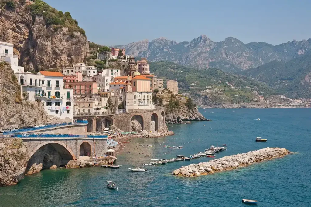 Coastal towns and the Mediterranean on the Amalfi Coast, Italy